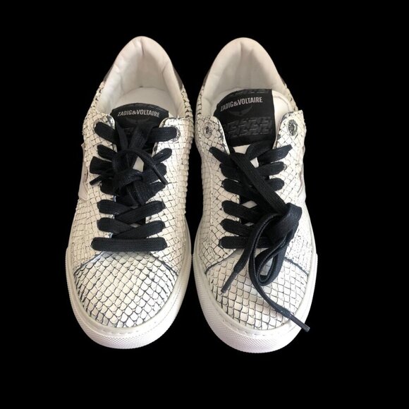NIB ZADIG & VOLTAIRE KEITH FLASH LOW TOP SNEAKERS FAUX SNAKESKIN SIZE 37 / US 6 - Picture 1 of 13